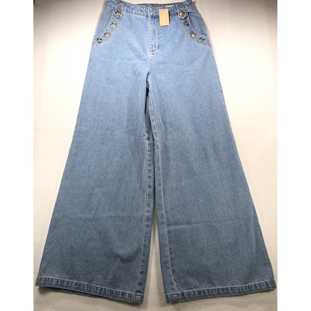 Vestique Sailor Wide Leg Jeans Light Wash Blue Denim High Rise Size M FP1353